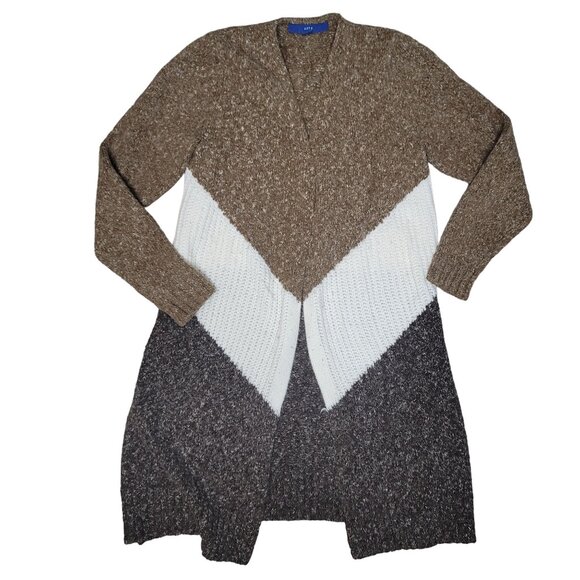 Apt 9 Long Open Cardigan Sweater Womens Colorblock Brown Tan Ivory Cotton wool S - Picture 1 of 5